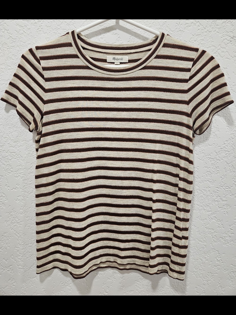 Madewell Short Sleeve Crewneck Tee With Metallic Copper Stripes
